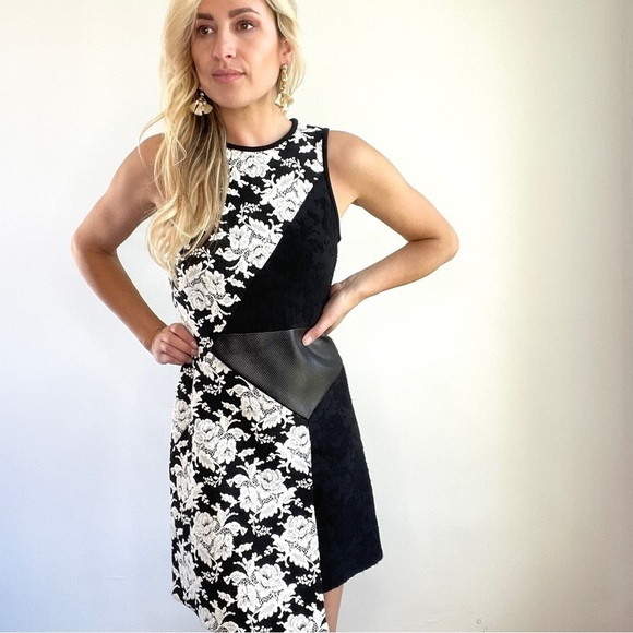 Tibi Black and White Lace and Faux Leather Dress - Picture 6 of 13